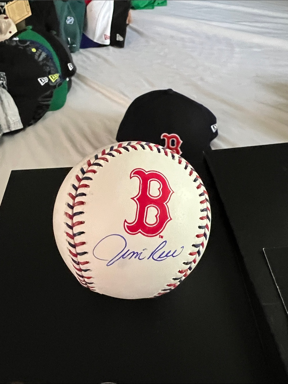 Rawlings White Baseball signed Jim Rice with Red and Blue Stitching